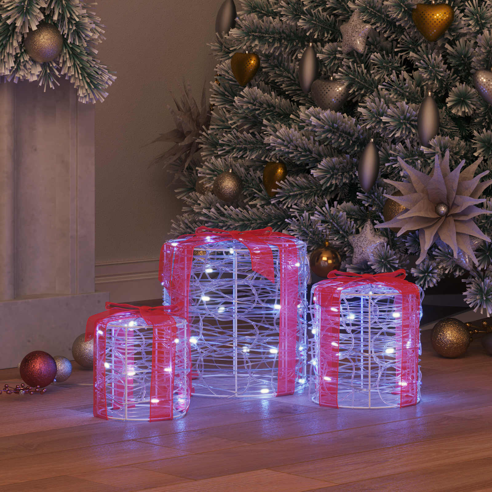 Dekor av Gåva Box 3 pcs Kallvit 20 x 20 x 21 cm Akryl