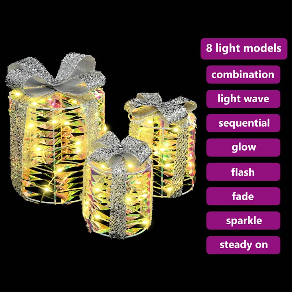 Dekoration för Presentlåda 3 pcs Varmvit 20 x 20 x 20 cm PET