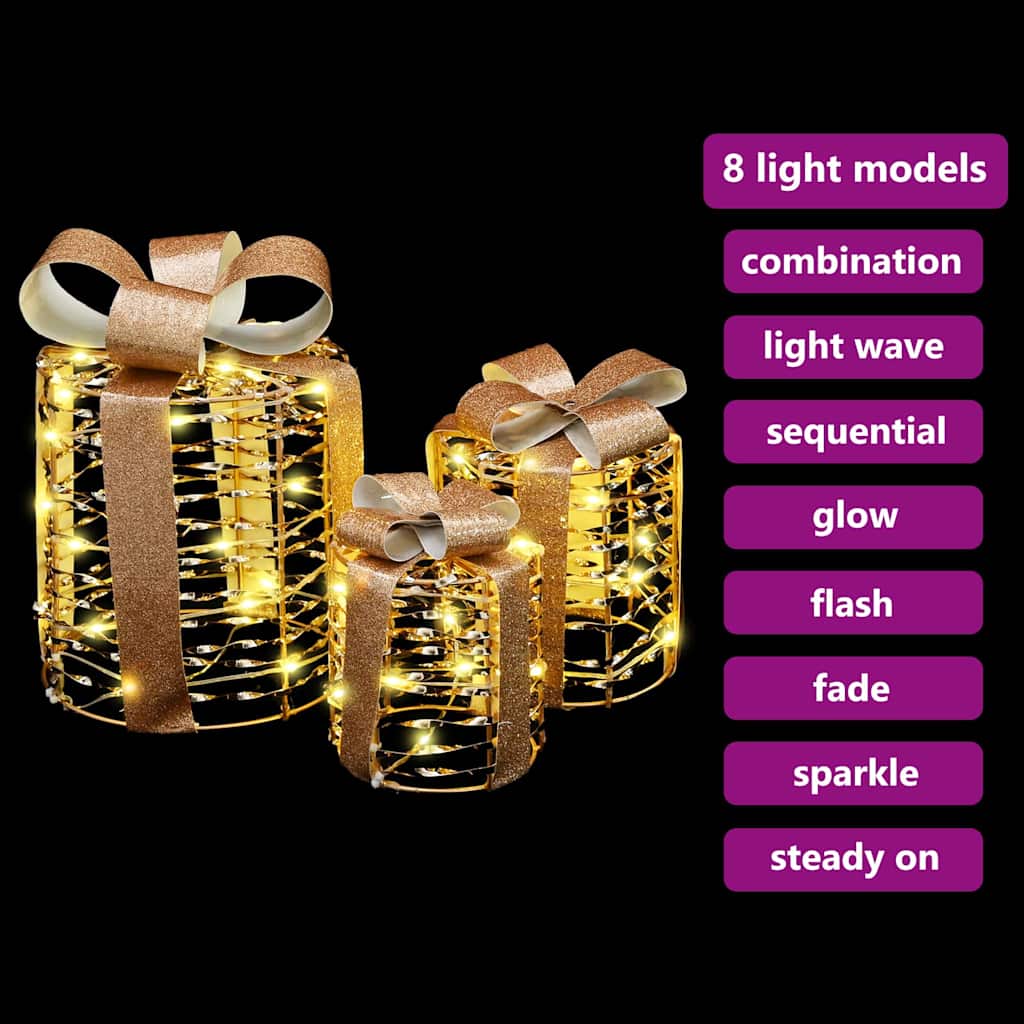 Dekoration för Presentlåda 3 pcs Varmvit 20 x 20 x 20 cm PET