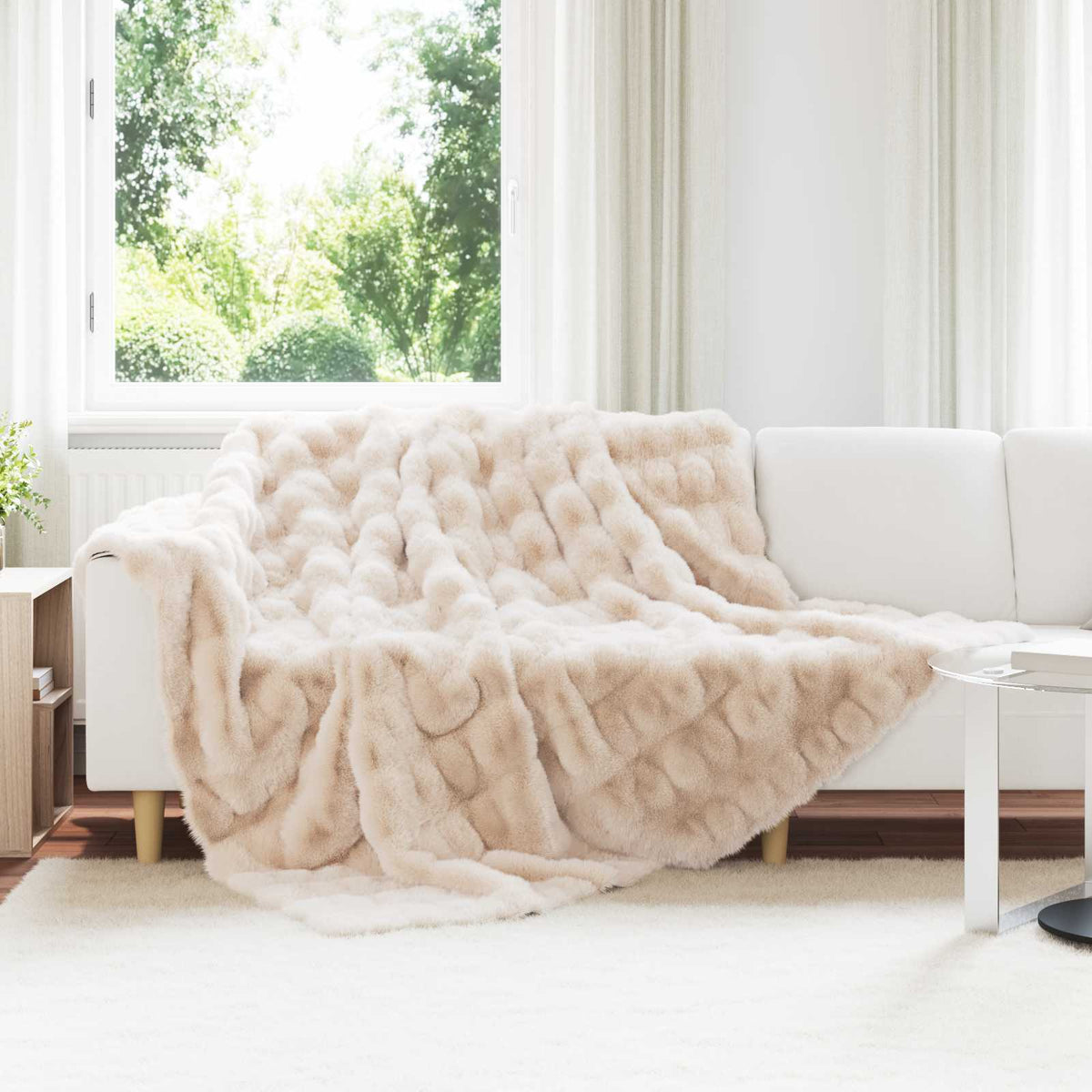 Halkfri filt i konstgjord kaninfäll Olite Beige 240 x 270 cm