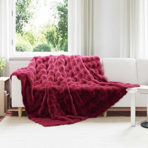 Faux Kaninpäls Filt 4 pcs Bordeaux Röd 220 x 240 cm Polyester