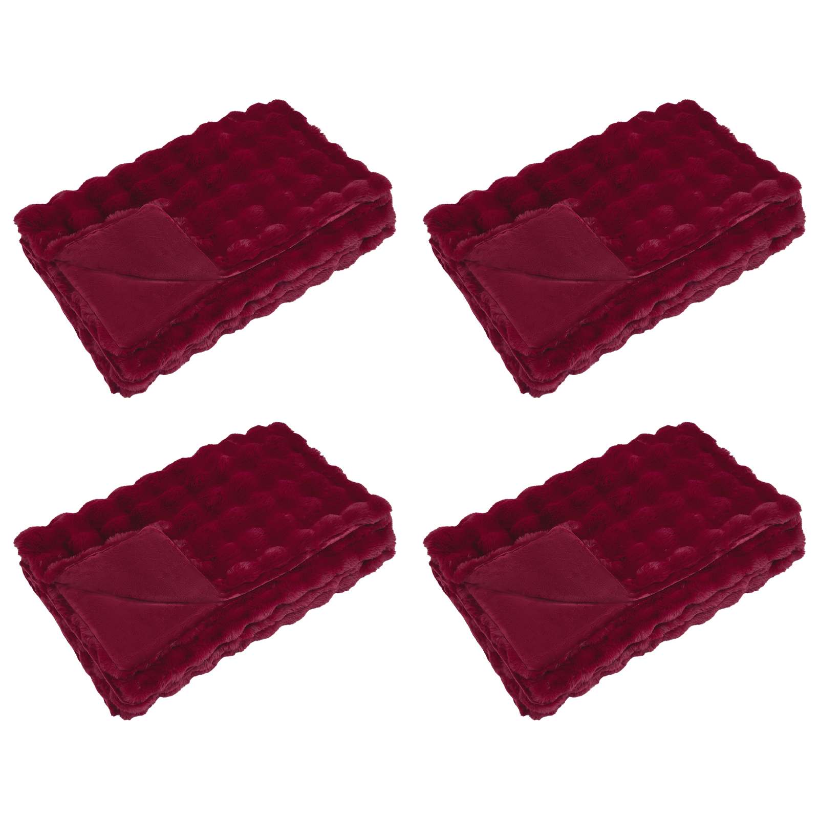 Faux Kaninpäls Filt 4 pcs Bordeaux Röd 220 x 240 cm Polyester