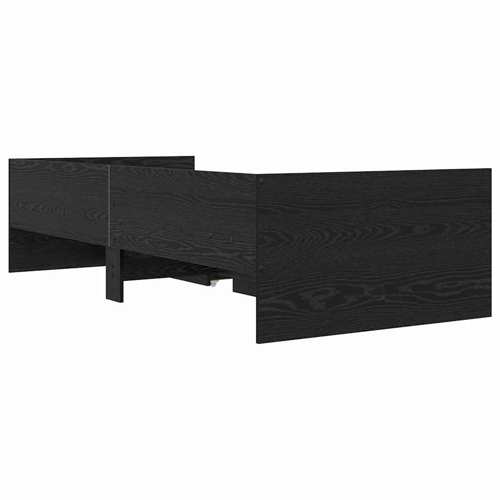 Sängram med låda med lagring Svart Ek 100 x 200 cm Massiv furu