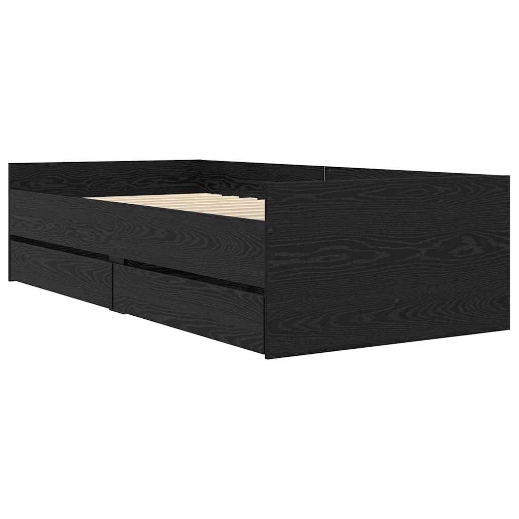 Sängram med låda med lagring Svart Ek 90 x 190 cm Massiv furu