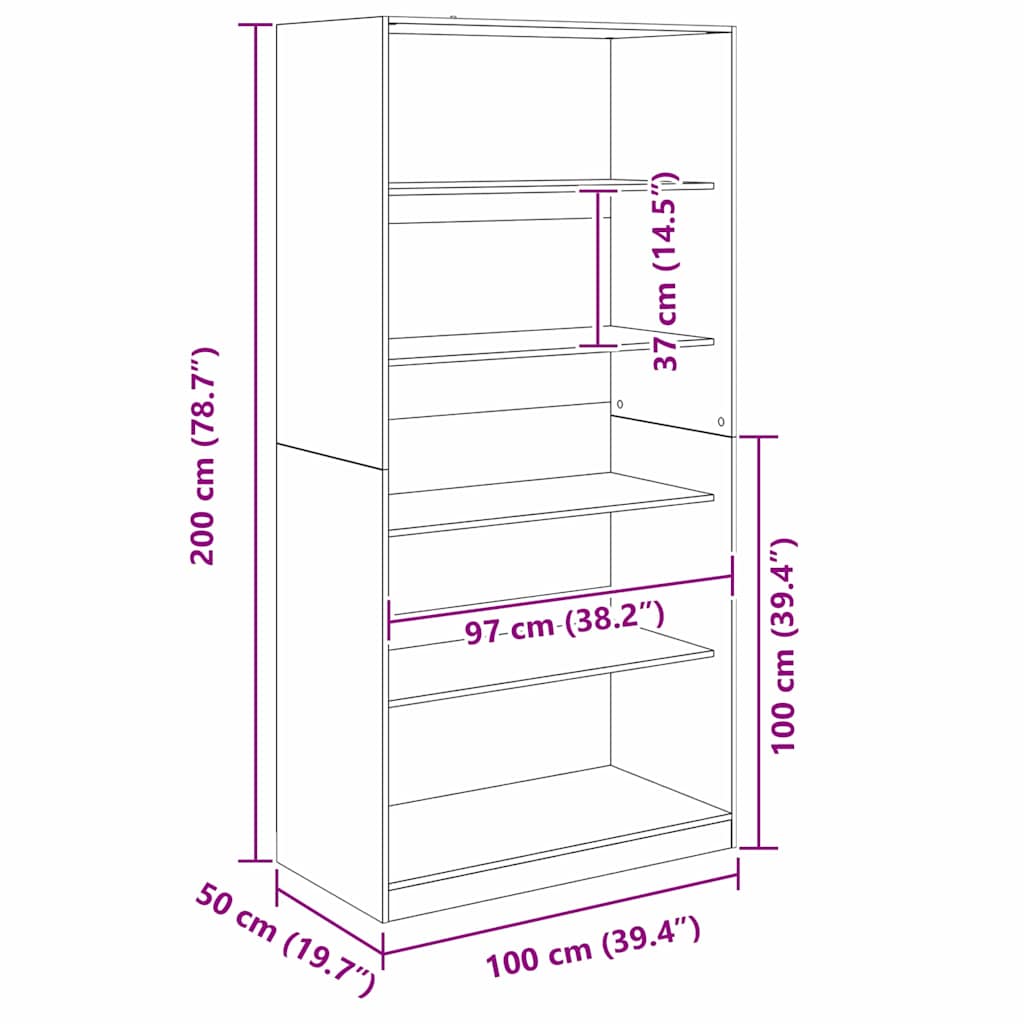 Garderob med hylla Svart Ek 100 x 50 x 200 cm Konstruerat trä