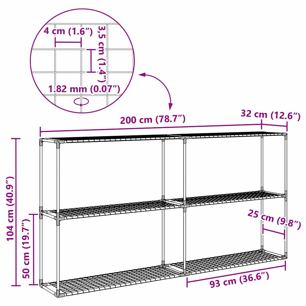 3-Tier växtställ med lagring Svart 200 x 32 x 104 cm Stål