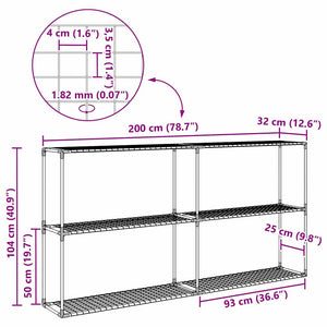 3-Tier växtställ med lagring Svart 200 x 32 x 104 cm Stål