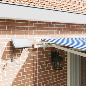 Utfällbar markis med LED -remsljus Blå och Vit 450 × 300 cm