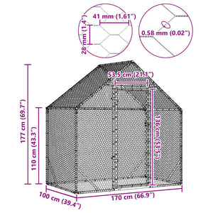 Hönshus Silver 170 x 100 x 177 cm Galvaniserat Stål
