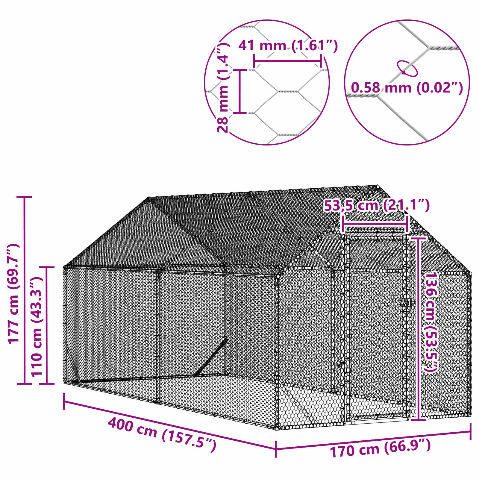 Hönshus Silver 400x170x177cm Galvaniserat Stål