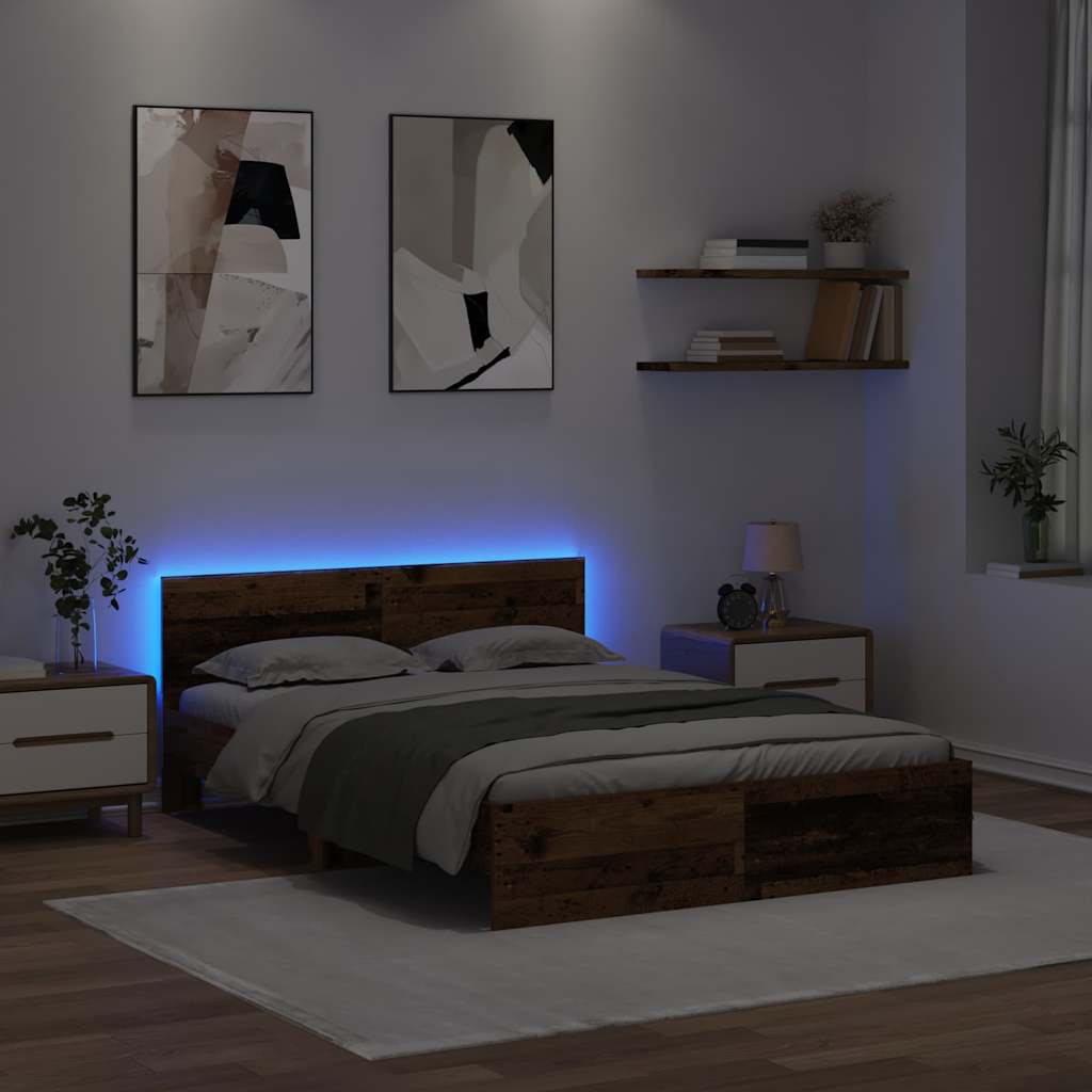 Sängram med huvudgavel Gammalt trä 120 x 200 cm Konstruerat trä