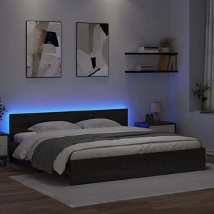 Sängram med LED -remsljus Svart Ek 180 x 200 cm Konstruerat trä