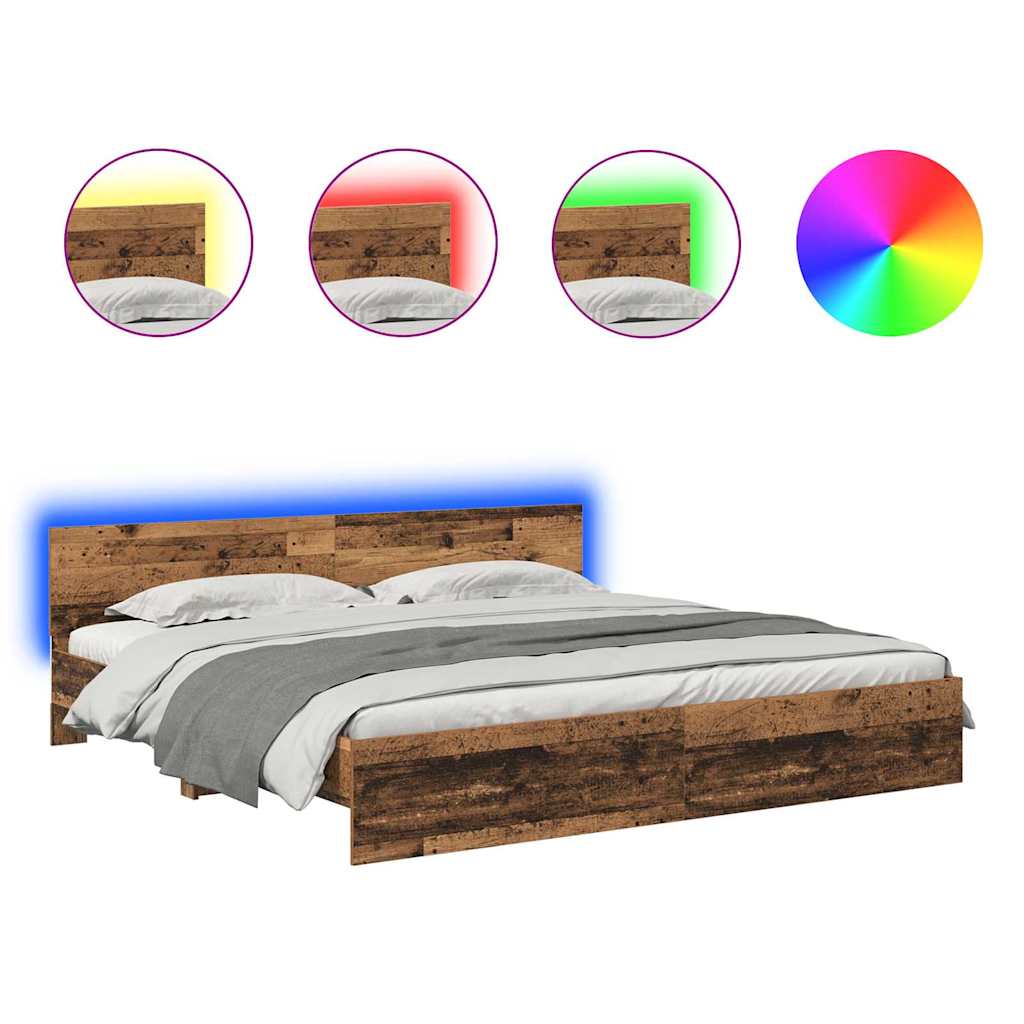 Sängram med huvudgavel Gammalt trä 200 x 200 cm Konstruerat trä