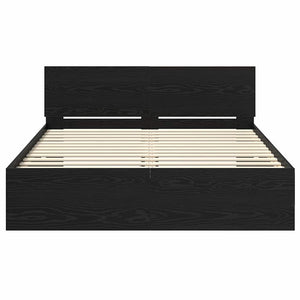 Sängram med LED -remsljus Svart Ek 150 x 200 cm Konstruerat trä