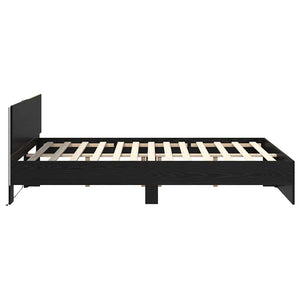 Sängram med LED -remsljus Svart Ek 150 x 200 cm Konstruerat trä