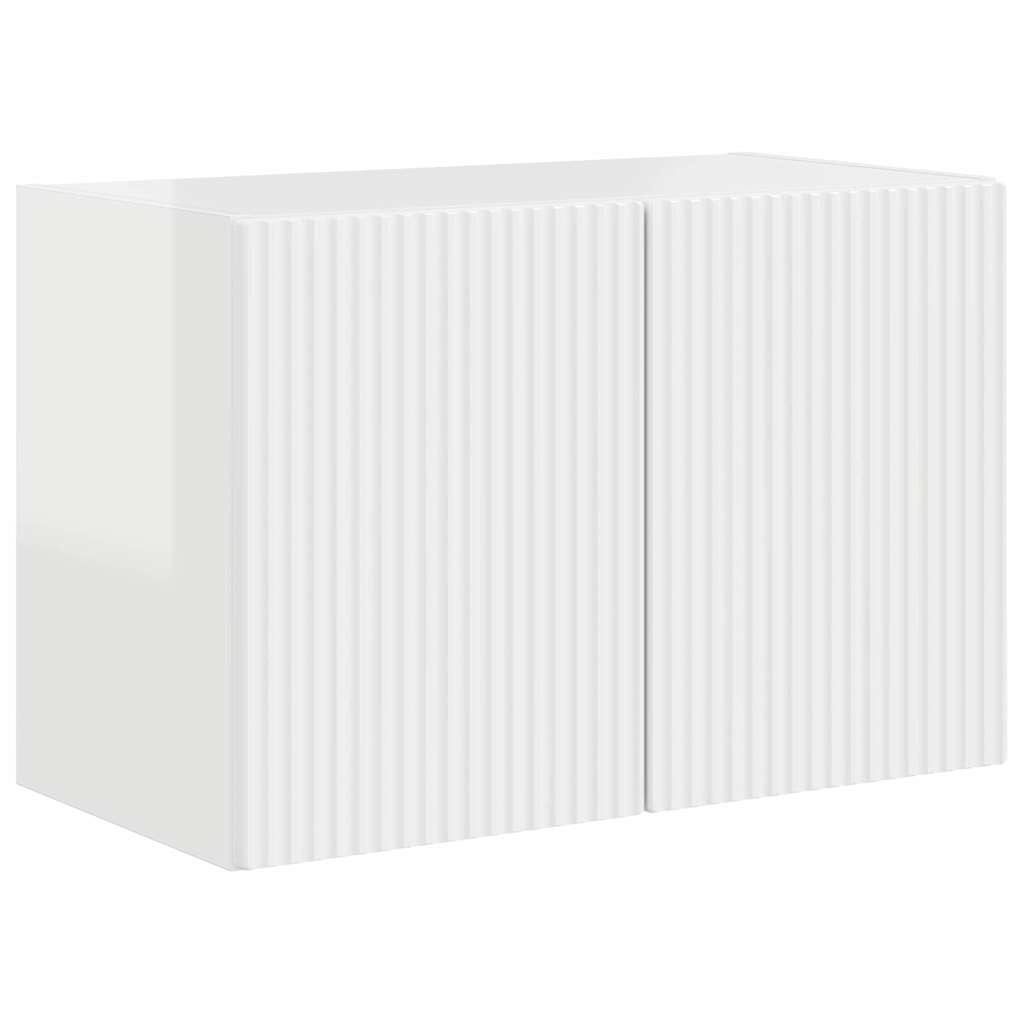 TV Vägghylla Högblanka vita 59,5 x 31 x 40 cm Konstruerat trä