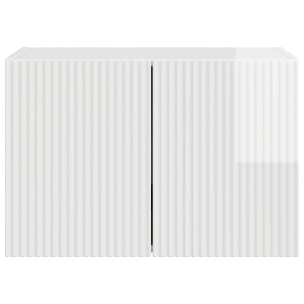 TV Vägghylla Högblanka vita 59,5 x 31 x 40 cm Konstruerat trä