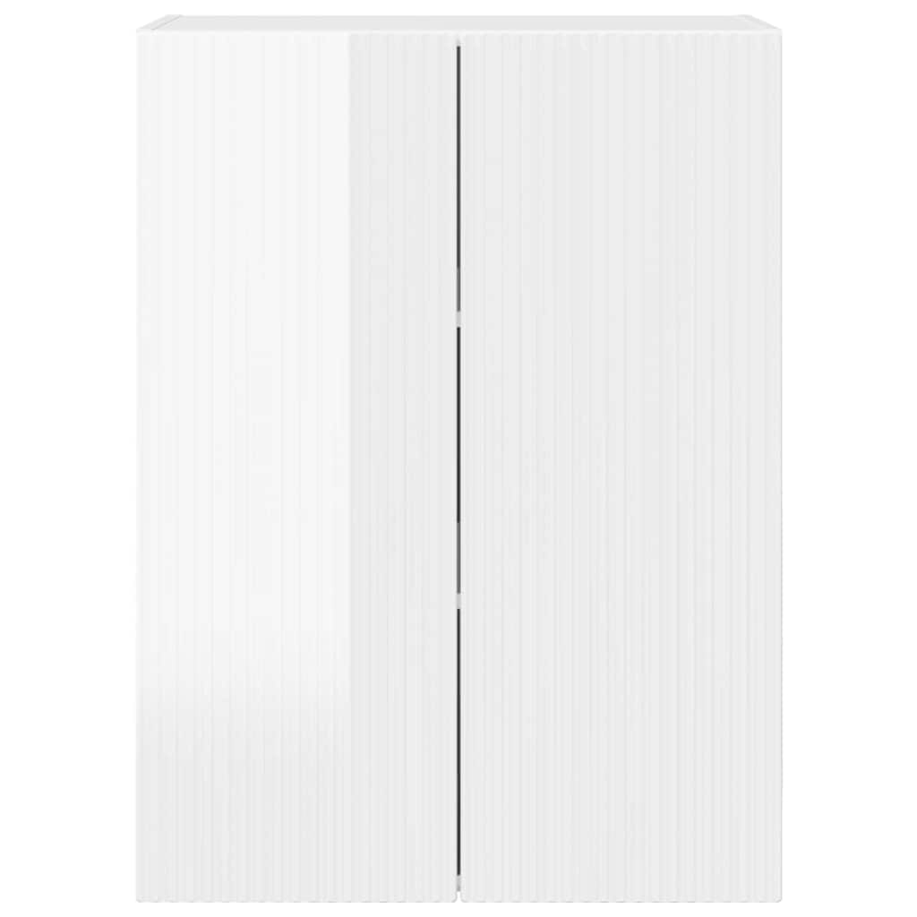 TV Vägghylla Högblanka vita 59,5 x 31 x 80 cm Konstruerat trä