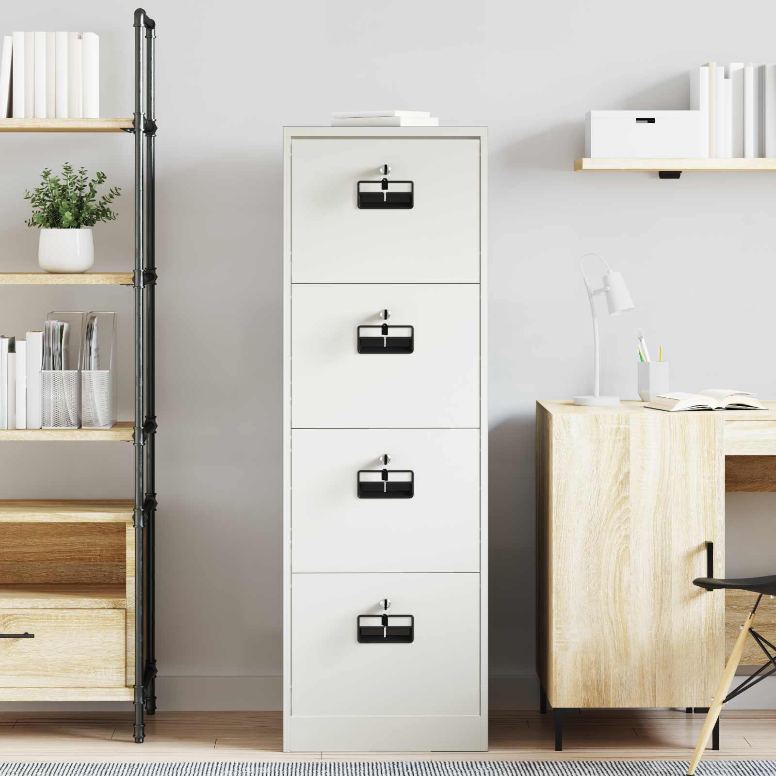 Arkivkåp med låda Vit 44 x 50 x 106.5 cm Kallvalsat Stål