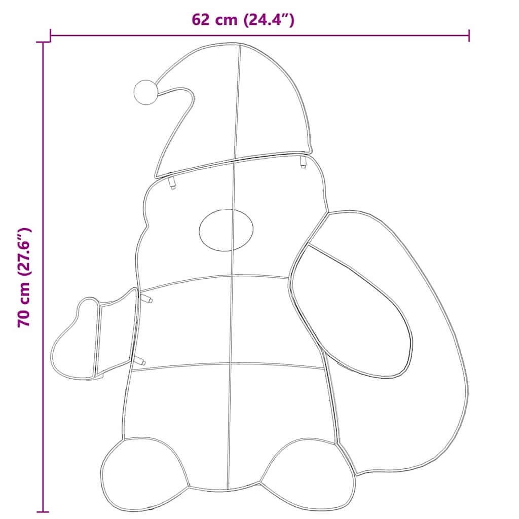 Belyst jultomte med 60 LED-lampor Varmvit 62 x 70 cm Glittertyg