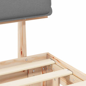 Sängram med Klädd Huvudgavel Ljusgrå 200 x 200 cm Massiv furu