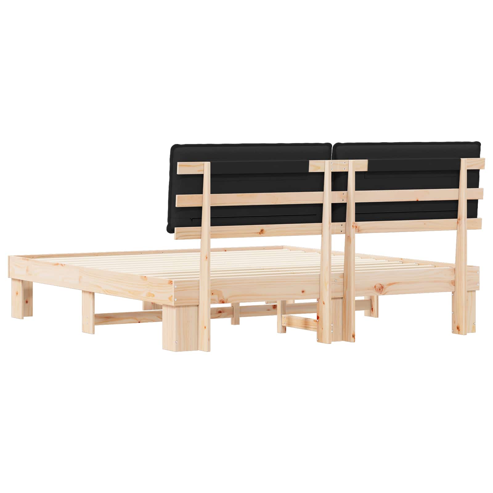 Sängram med Klädd Huvudgavel Svart 200 x 200 cm Massiv furu