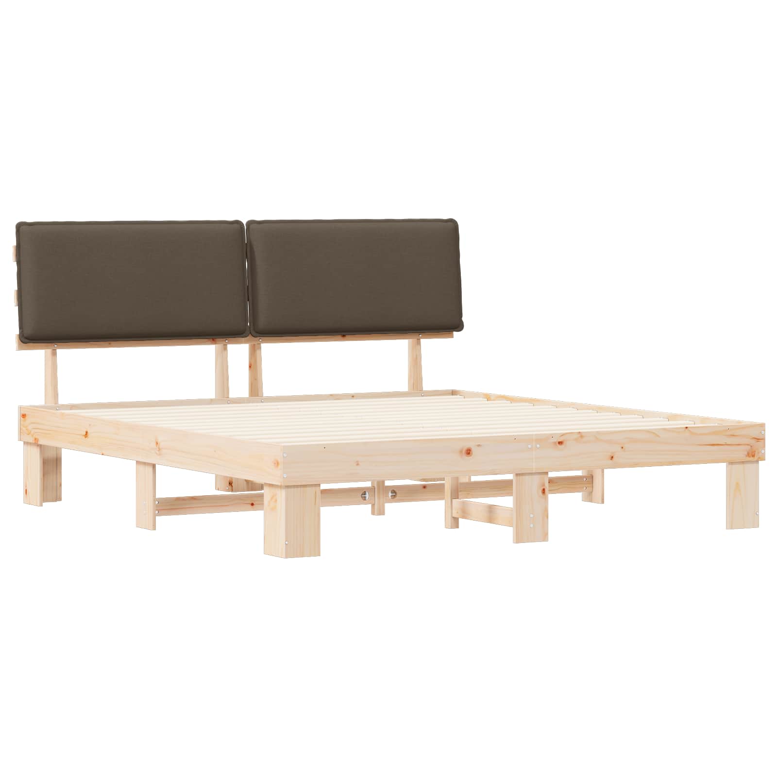 Sängram med Klädd Huvudgavel Taupe 200 x 200 cm Massiv furu