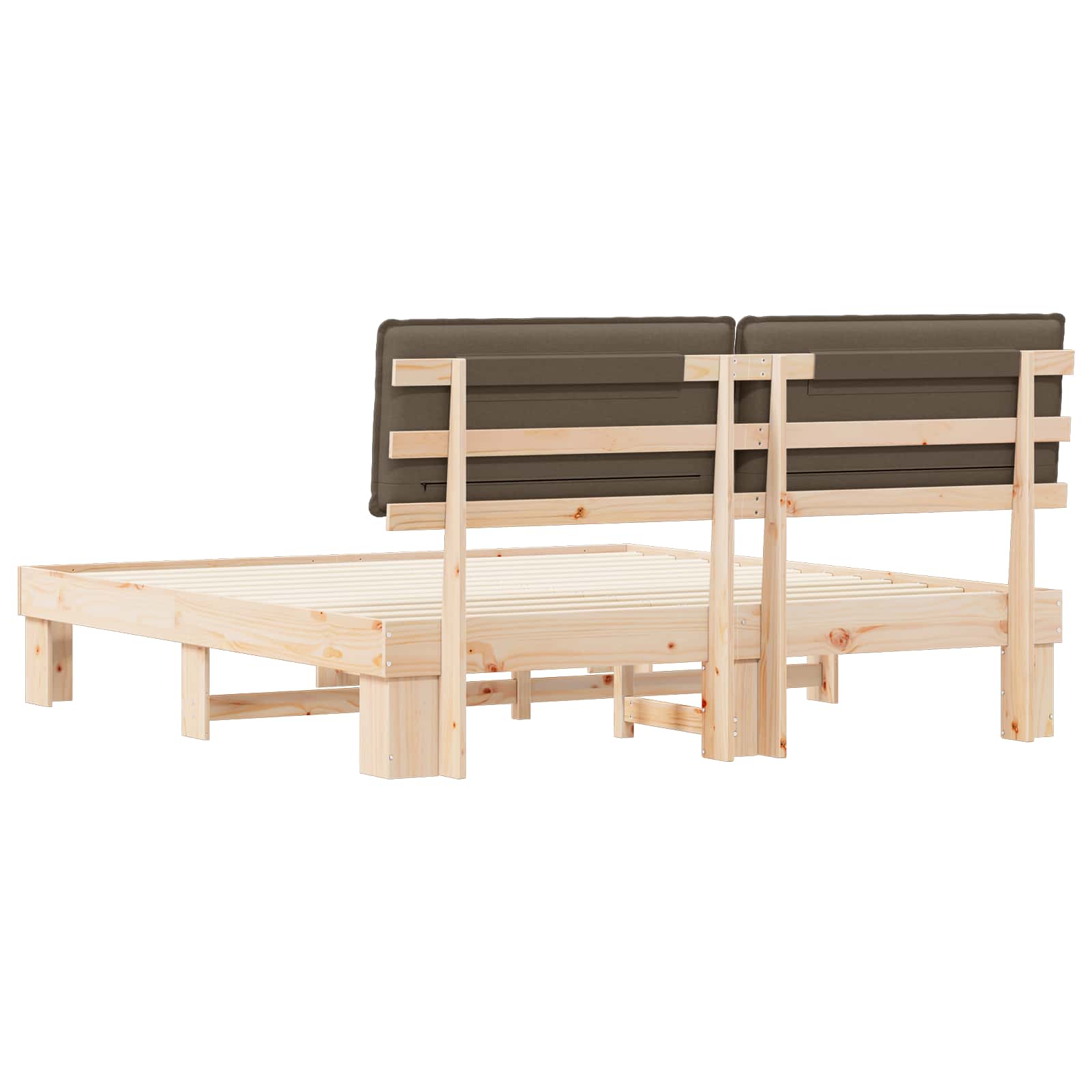 Sängram med Klädd Huvudgavel Taupe 200 x 200 cm Massiv furu