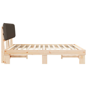 Sängram med Klädd Huvudgavel Taupe 200 x 200 cm Massiv furu