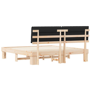 Sängram med Klädd Huvudgavel Svart 180 x 200 cm Massiv furu