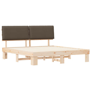 Sängram med Klädd Huvudgavel Taupe 180 x 200 cm Massiv furu