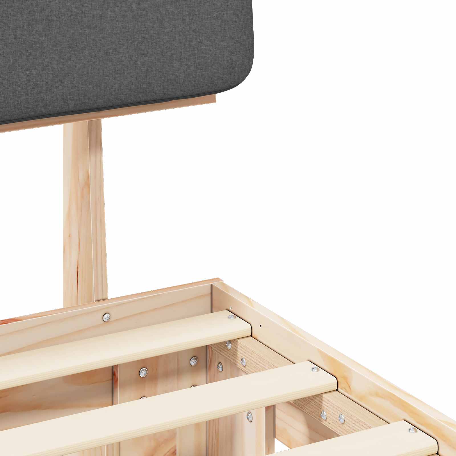 Sängram med Klädd Huvudgavel Mörkgrå 200 x 200 cm Massiv furu