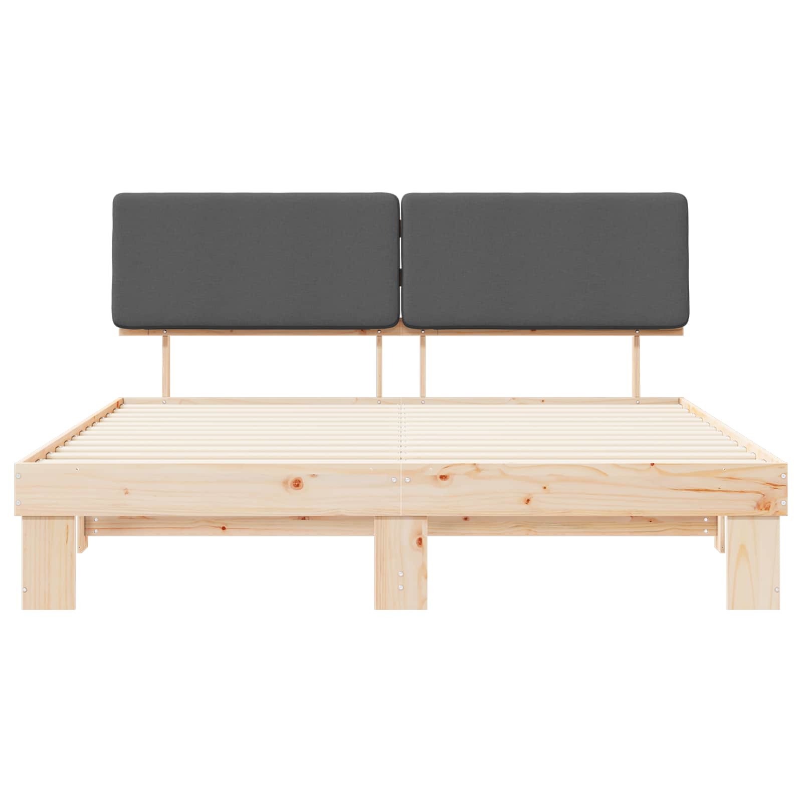 Sängram med Klädd Huvudgavel Mörkgrå 200 x 200 cm Massiv furu