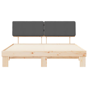 Sängram med Klädd Huvudgavel Mörkgrå 200 x 200 cm Massiv furu