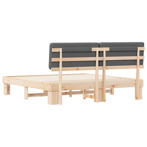 Sängram med Klädd Huvudgavel Mörkgrå 180 x 200 cm Massiv furu