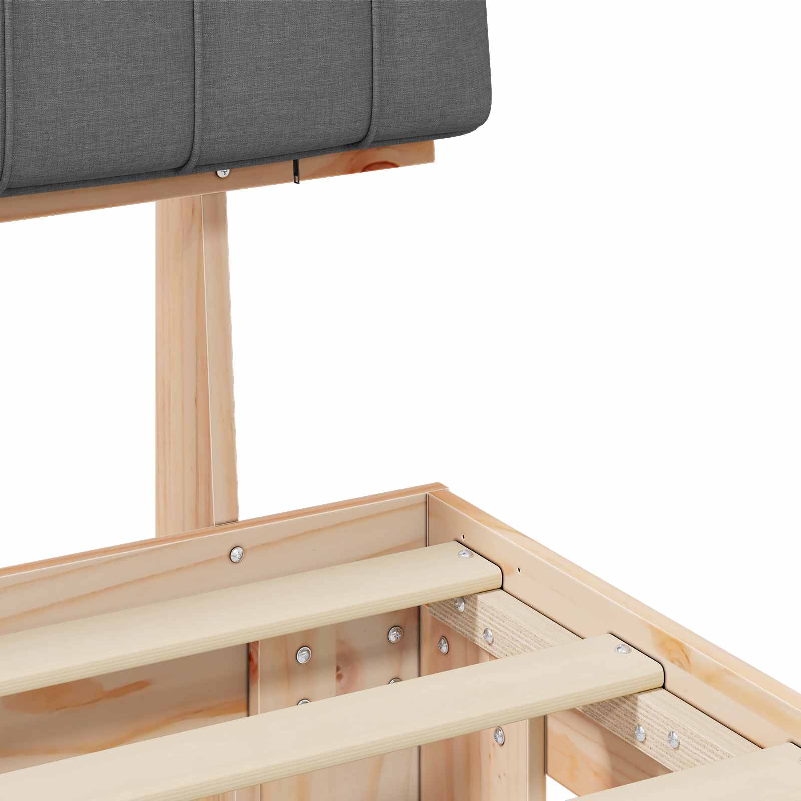 Sängram med Klädd Huvudgavel Ljusgrå 200 x 200 cm Massiv furu