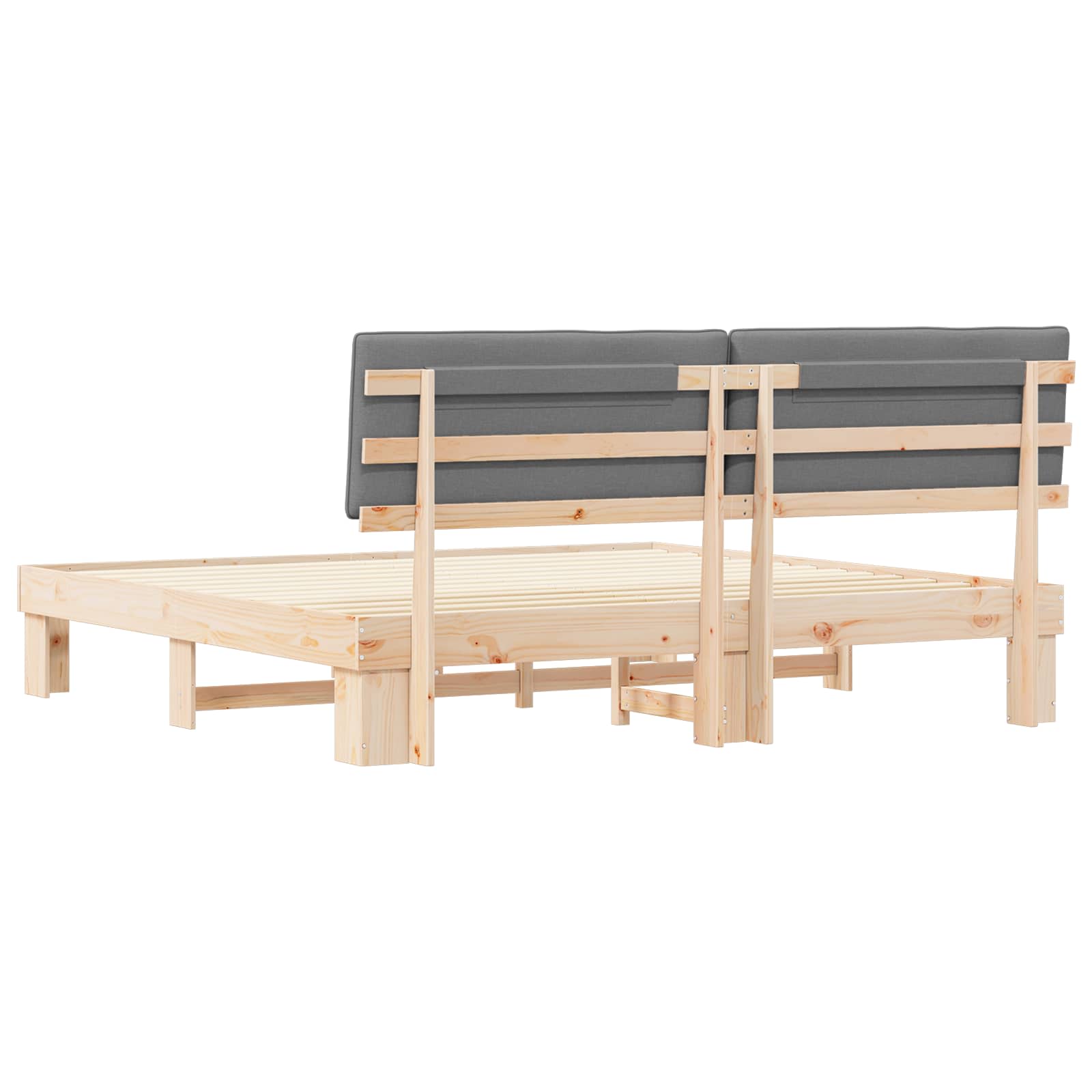 Sängram med Klädd Huvudgavel Ljusgrå 200 x 200 cm Massiv furu