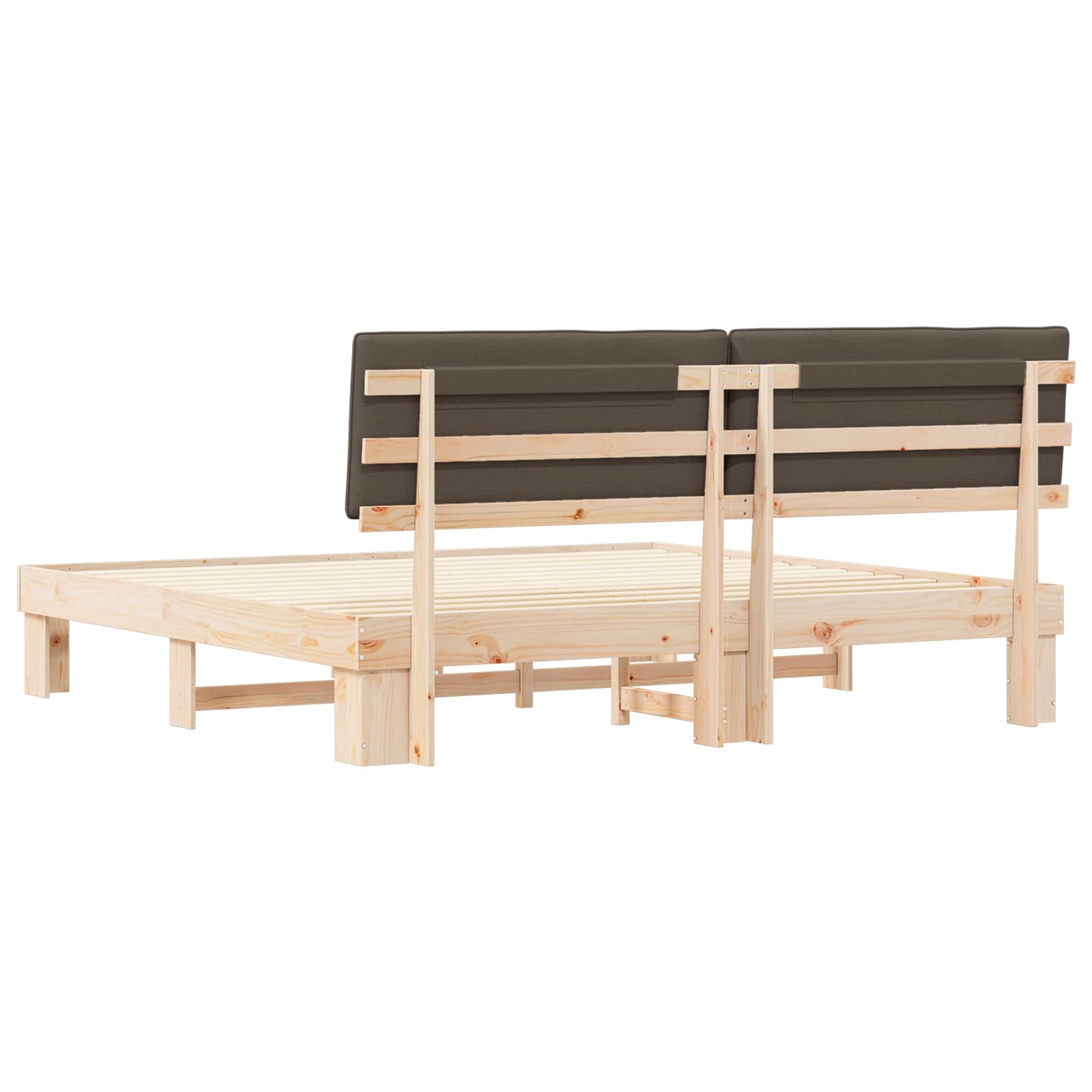 Sängram med Klädd Huvudgavel Taupe 200 x 200 cm Massiv furu