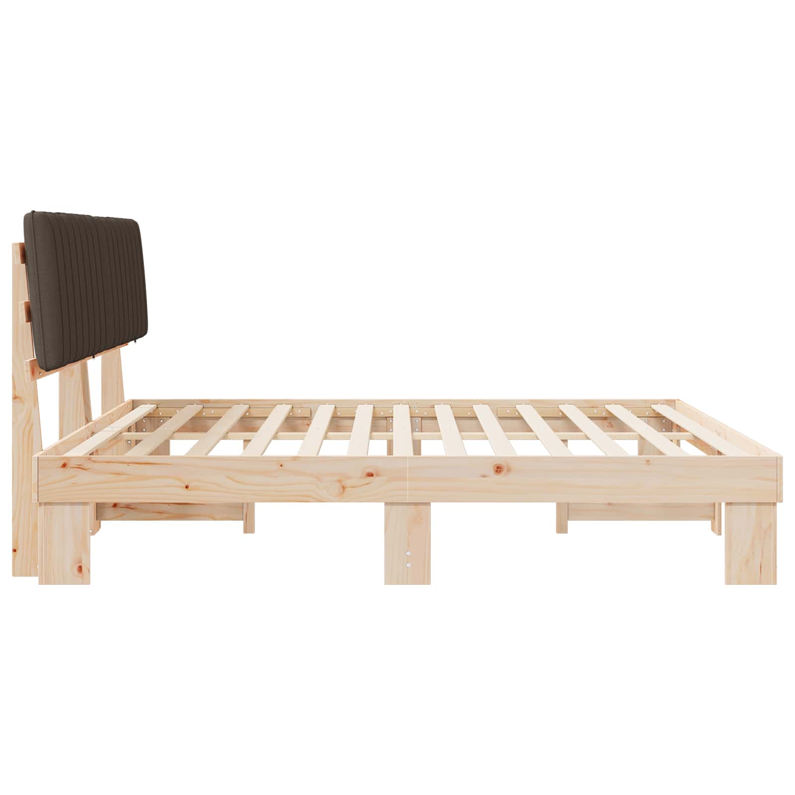 Sängram med Klädd Huvudgavel Taupe 200 x 200 cm Massiv furu