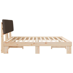 Sängram med Klädd Huvudgavel Taupe 200 x 200 cm Massiv furu