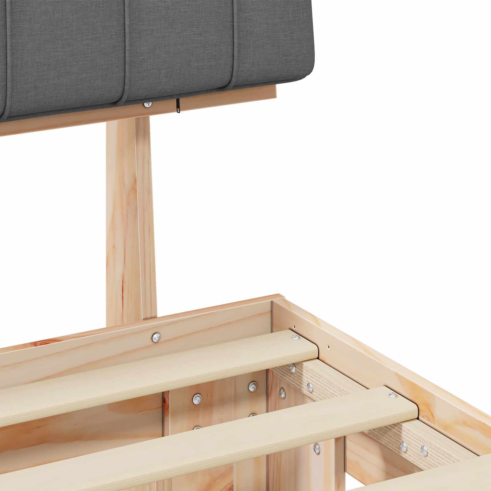 Sängram med Klädd Huvudgavel Ljusgrå 180 x 200 cm Massiv furu