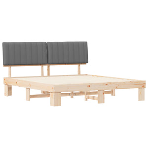 Sängram med Klädd Huvudgavel Ljusgrå 180 x 200 cm Massiv furu