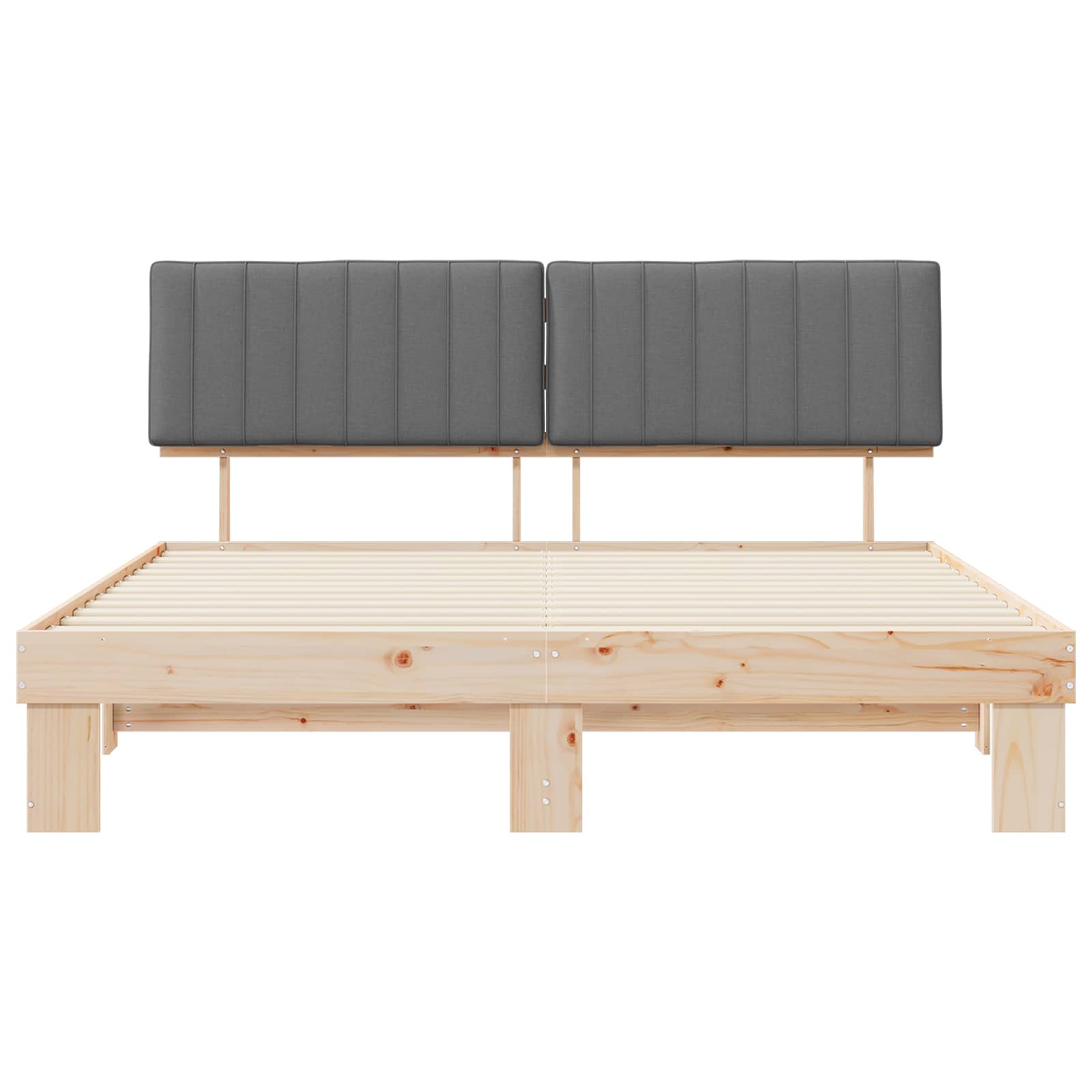 Sängram med Klädd Huvudgavel Ljusgrå 180 x 200 cm Massiv furu