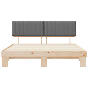 Sängram med Klädd Huvudgavel Ljusgrå 180 x 200 cm Massiv furu