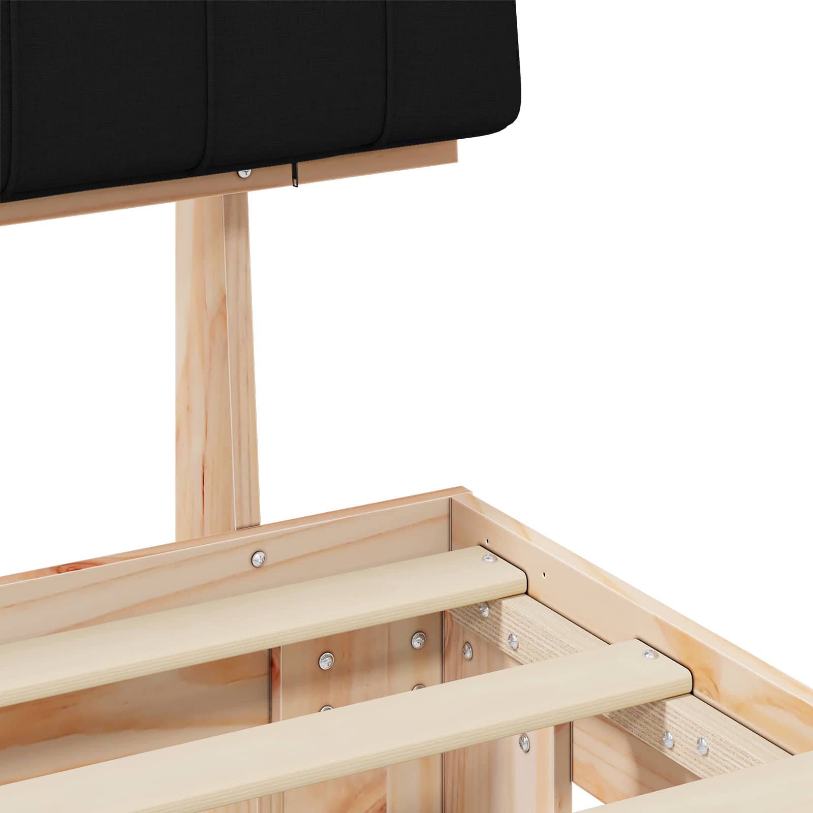 Sängram med Klädd Huvudgavel Svart 180 x 200 cm Massiv furu