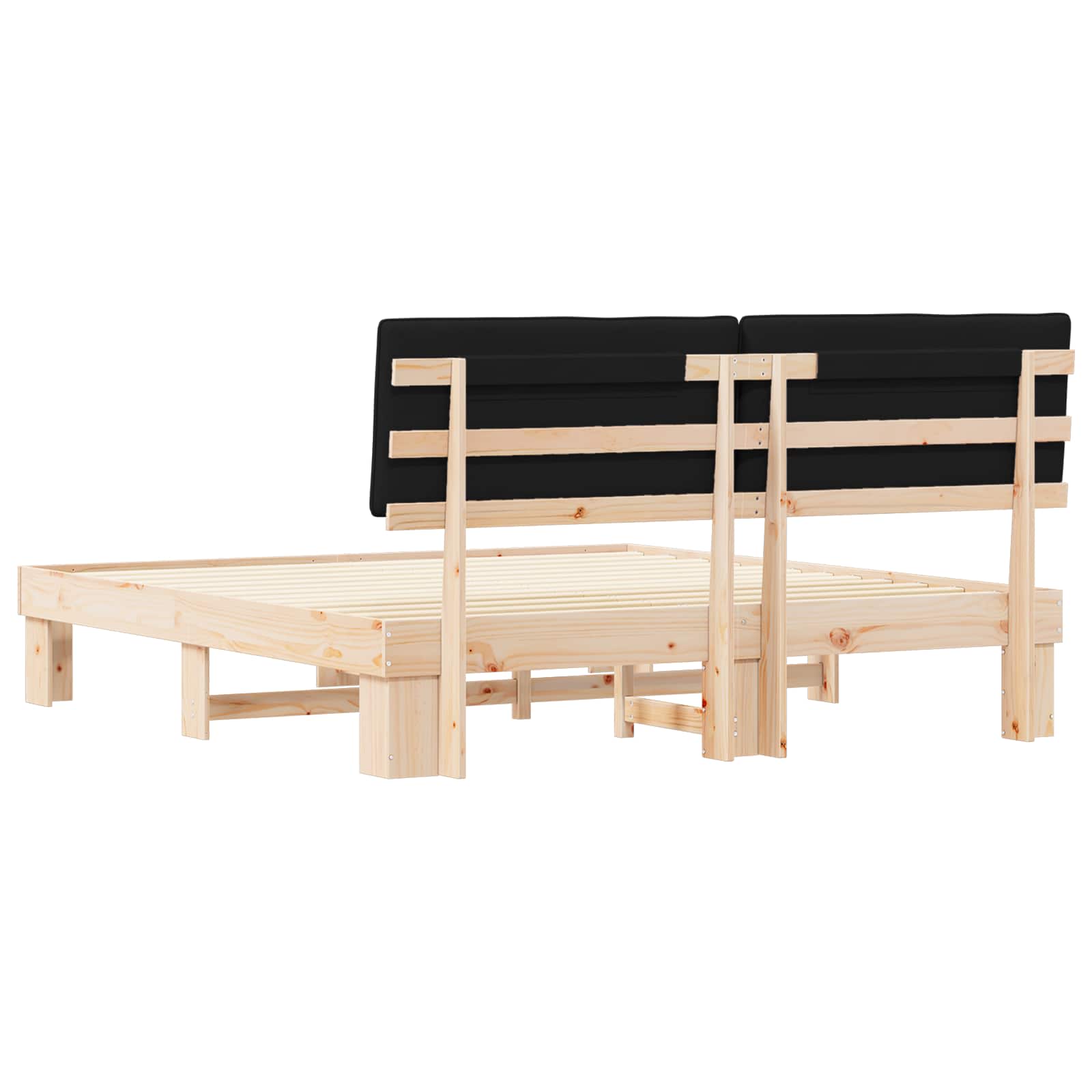 Sängram med Klädd Huvudgavel Svart 180 x 200 cm Massiv furu