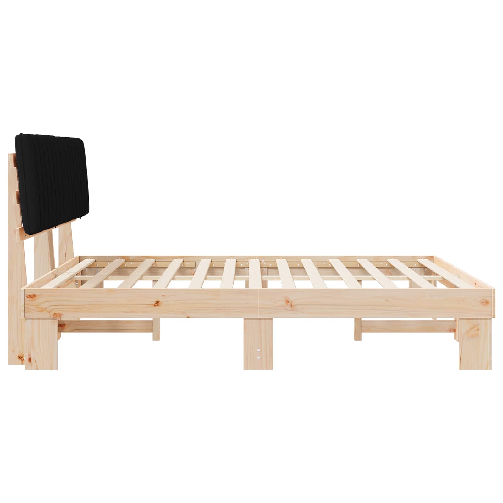 Sängram med Klädd Huvudgavel Svart 180 x 200 cm Massiv furu