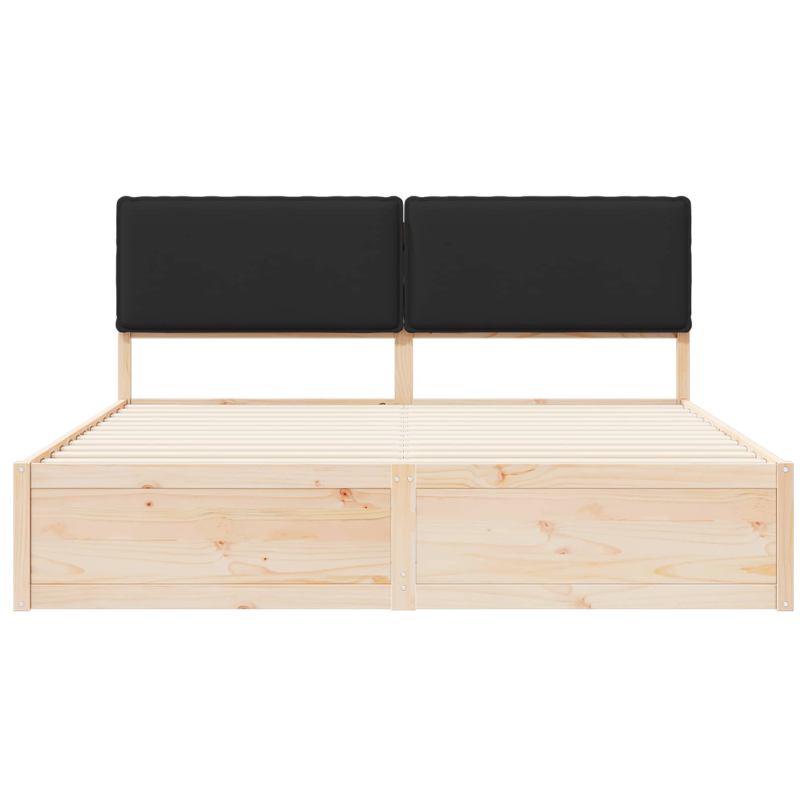 Sängram med Klädd Huvudgavel Svart 200 x 200 cm Massiv furu