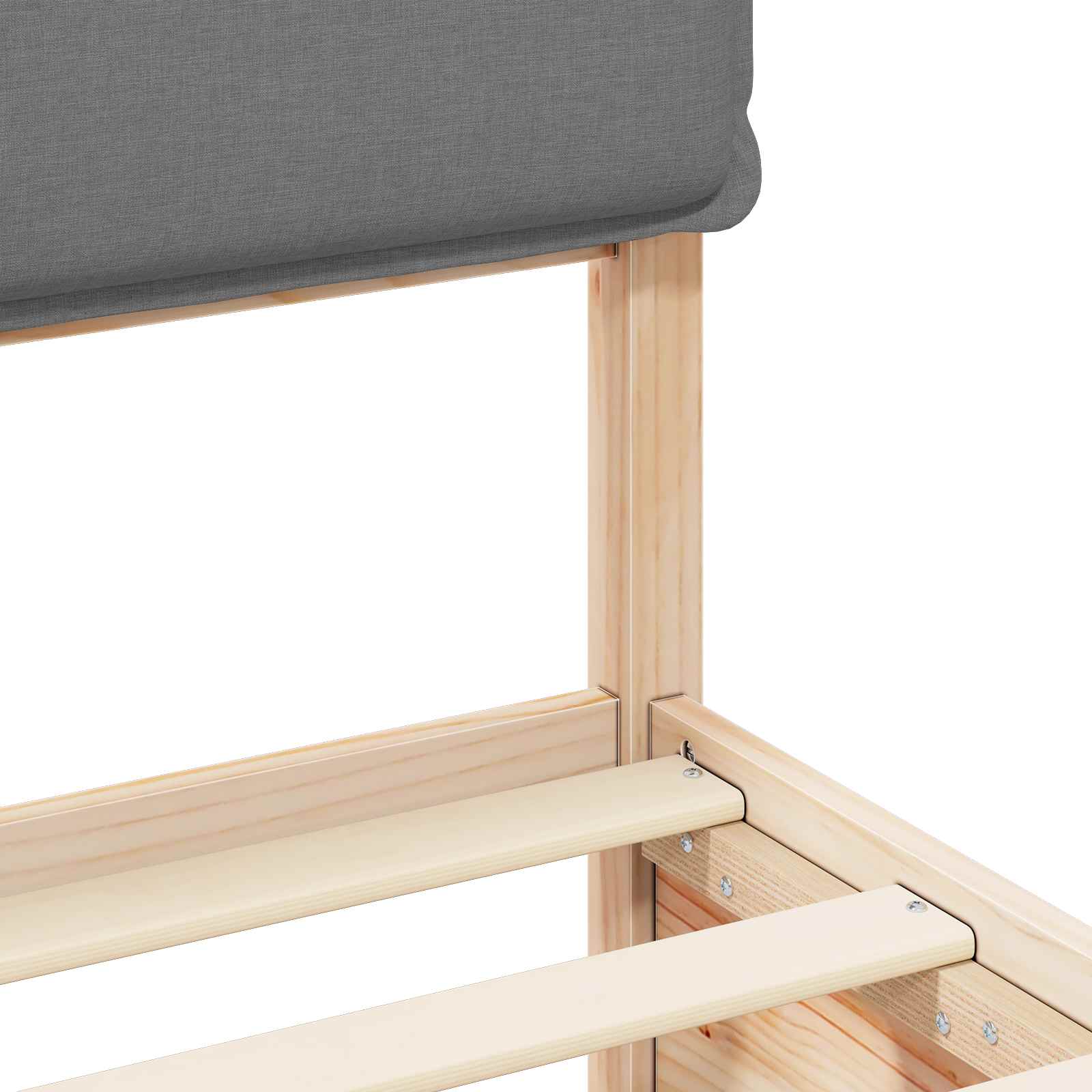 Sängram med Klädd Huvudgavel Ljusgrå 180 x 200 cm Massiv furu