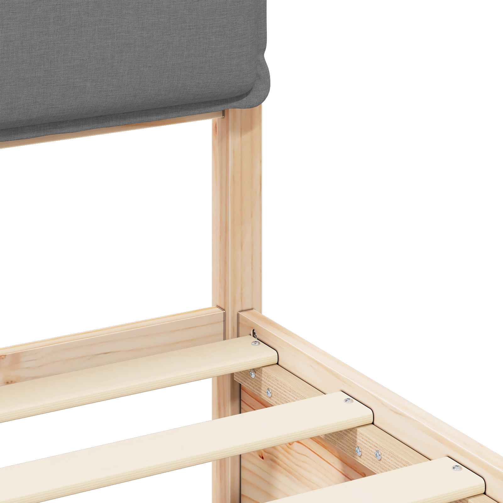 Sängram med Klädd Huvudgavel Ljusgrå 140 x 190 cm Massiv furu